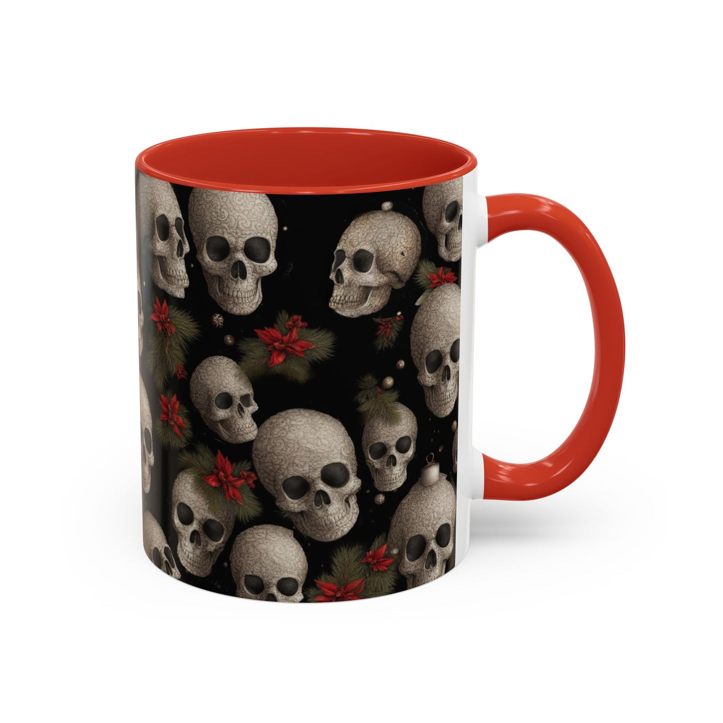 Death and the Poinsettias - Christmas Accent Coffee Mug, 11oz